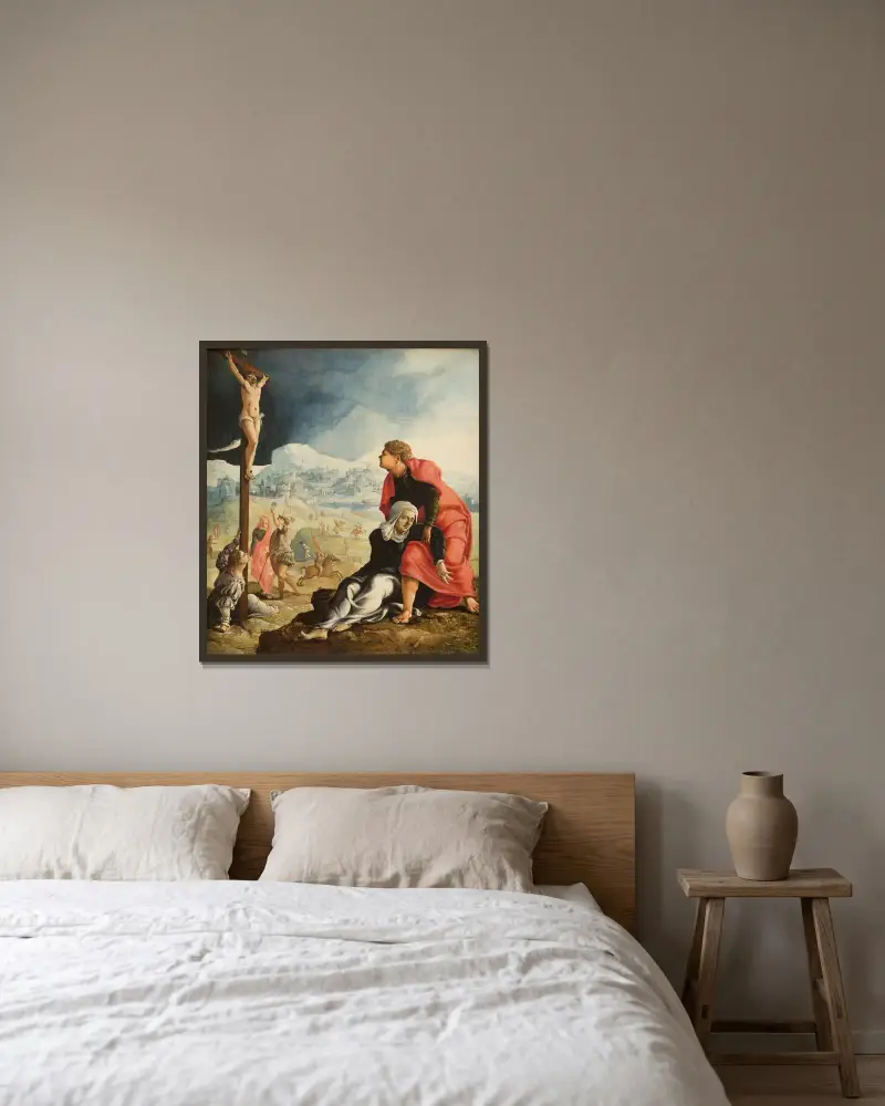 Korsfästelsen av Maarten Van Heemskerck inramad på en vägg