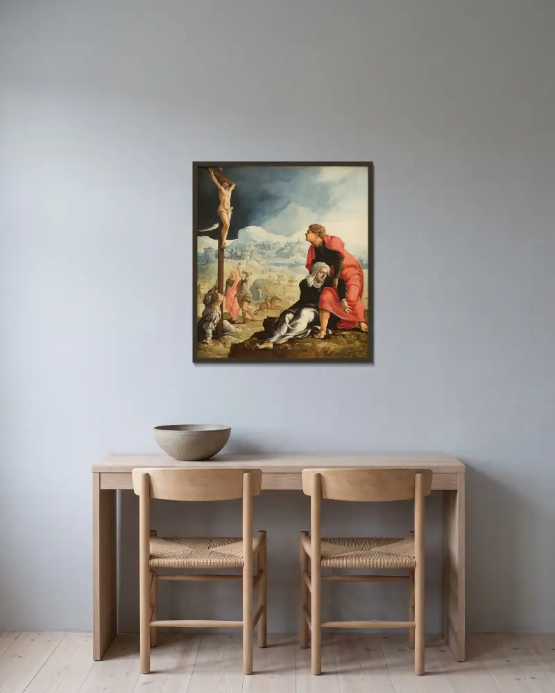 Korsfästelsen av Maarten Van Heemskerck inramad på en vägg