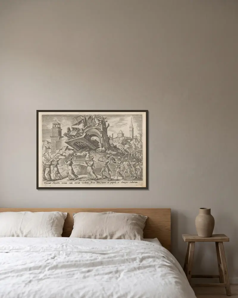Die Zerstörung von Jericho von Maarten Van Heemskerck gerahmt an einer Wand