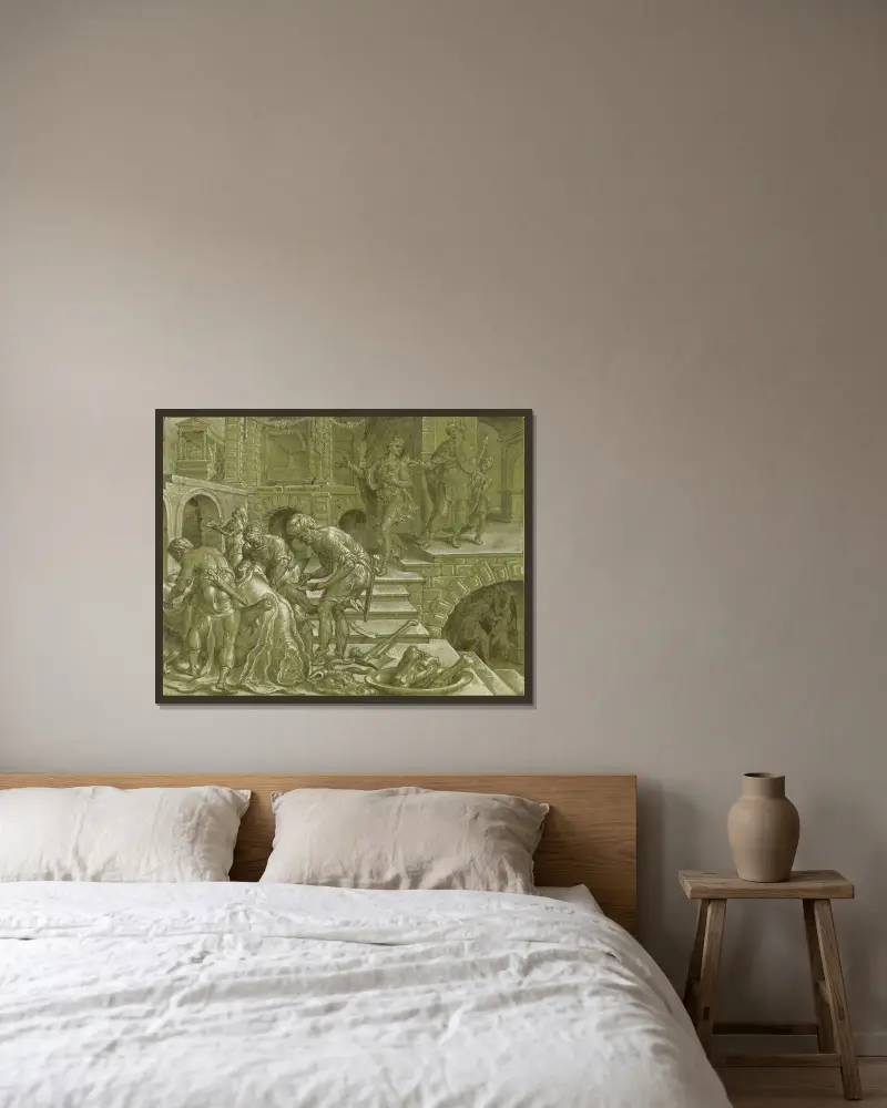 Liknelsen om kungen som ordnade ett bröllop av Maarten Van Heemskerck inramad på en vägg