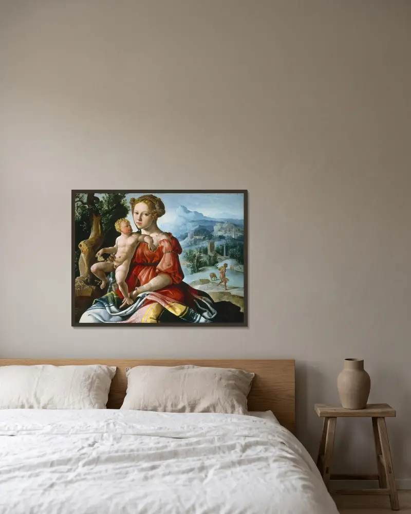 Die Ruhe auf der Flucht nach Ägypten von Maarten Van Heemskerck gerahmt an einer Wand