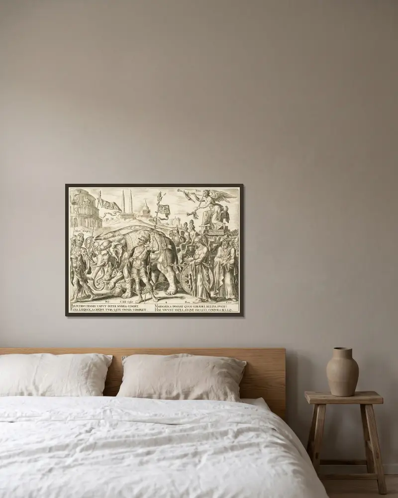 Der Triumph des Ruhms von Maarten Van Heemskerck gerahmt an einer Wand