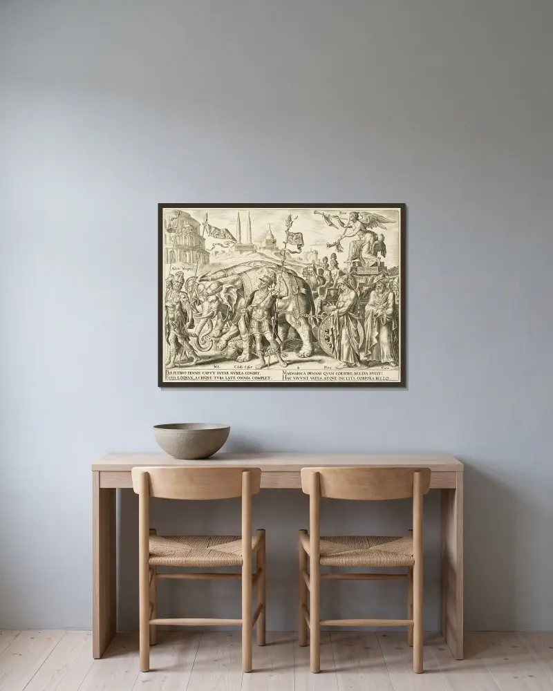 Der Triumph des Ruhms von Maarten Van Heemskerck gerahmt an einer Wand