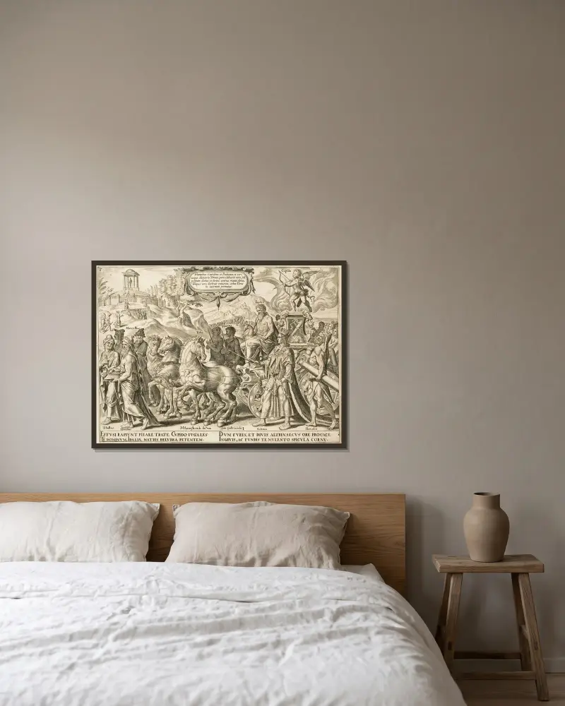 Kärlekens triumf av Maarten Van Heemskerck inramad på en vägg
