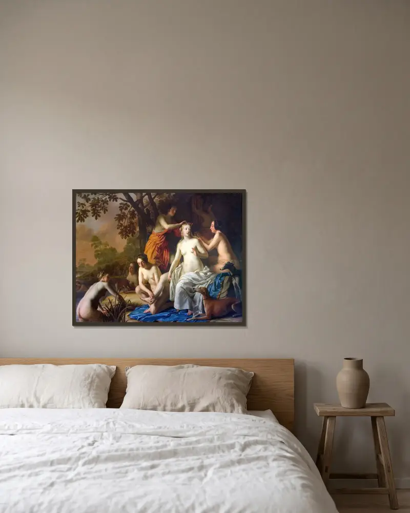 Diana med sina nymfer av Gerard van Honthorst inramad på en vägg