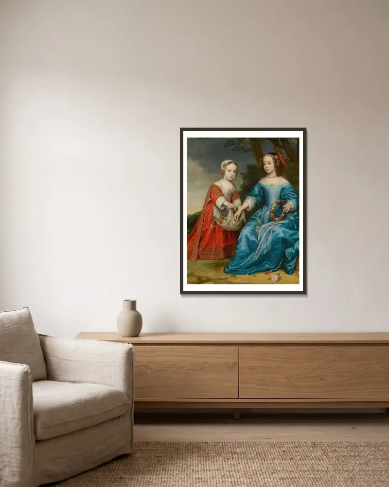 Double Portrait of Prince Willem III (1650- 1702) and his Aunt Maria,Princess of Orange (1642-1688) as Children av Gerard van Honthorst inramad på en vägg