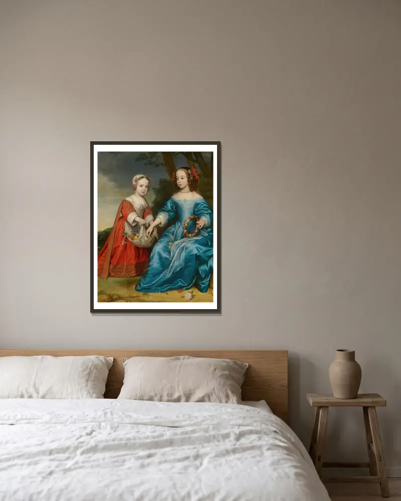 Double Portrait of Prince Willem III (1650- 1702) and his Aunt Maria,Princess of Orange (1642-1688) as Children av Gerard van Honthorst inramad på en vägg