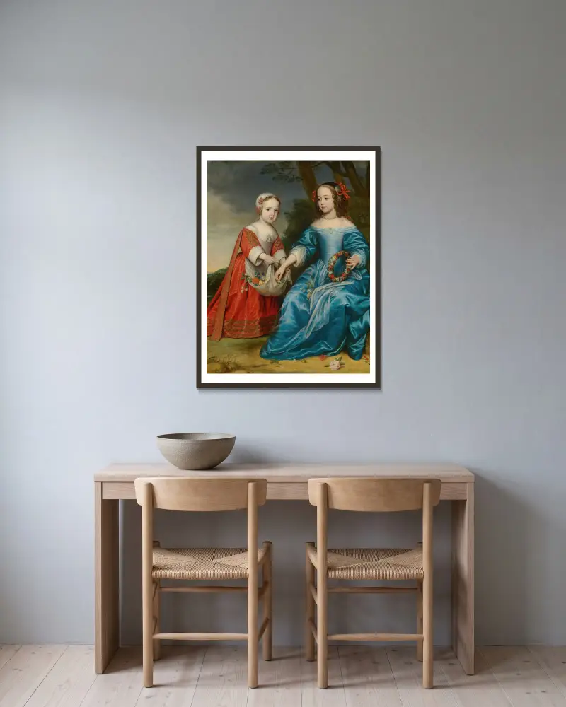 Double Portrait of Prince Willem III (1650- 1702) and his Aunt Maria,Princess of Orange (1642-1688) as Children av Gerard van Honthorst inramad på en vägg
