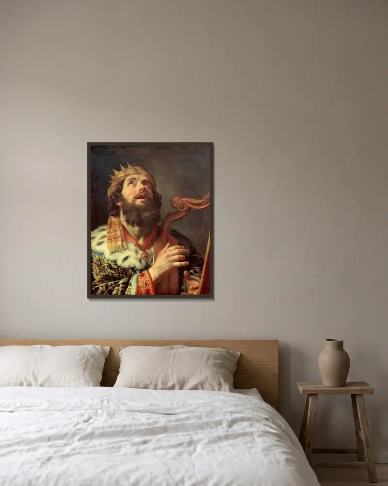 Kung David spelar harpa av Gerard van Honthorst inramad på en vägg
