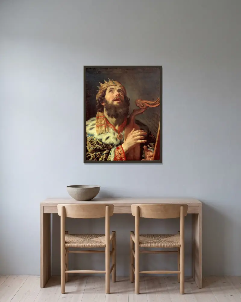 Kung David spelar harpa av Gerard van Honthorst inramad på en vägg