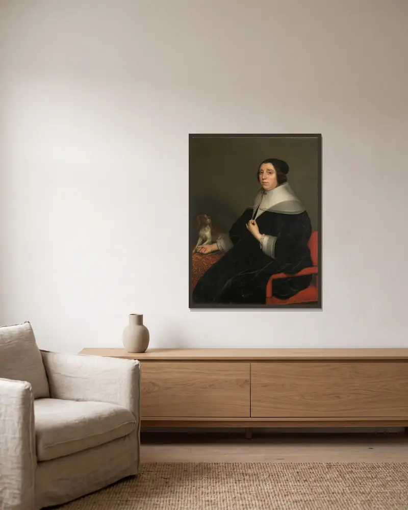 Portrait of a Woman av Gerard van Honthorst inramad på en vägg
