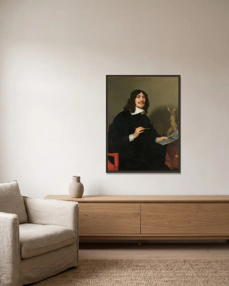 Portrait of an Artist av Gerard van Honthorst inramad på en vägg