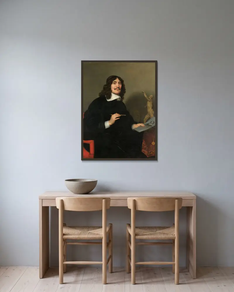 Portrait of an Artist av Gerard van Honthorst inramad på en vägg