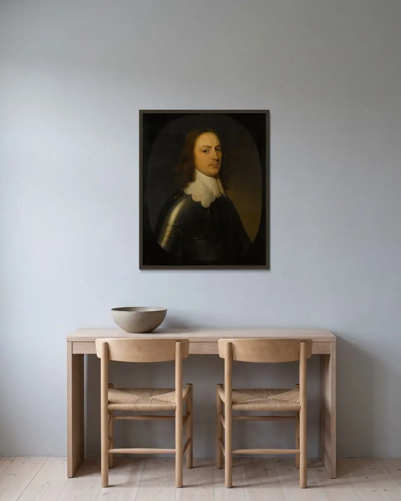 Porträtt av en officer av Gerard van Honthorst inramad på en vägg