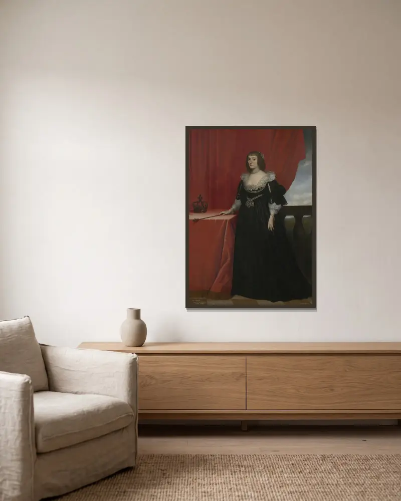 Porträtt av Elizabeth Stuart, drottning av Böhmen av Gerard van Honthorst inramad på en vägg