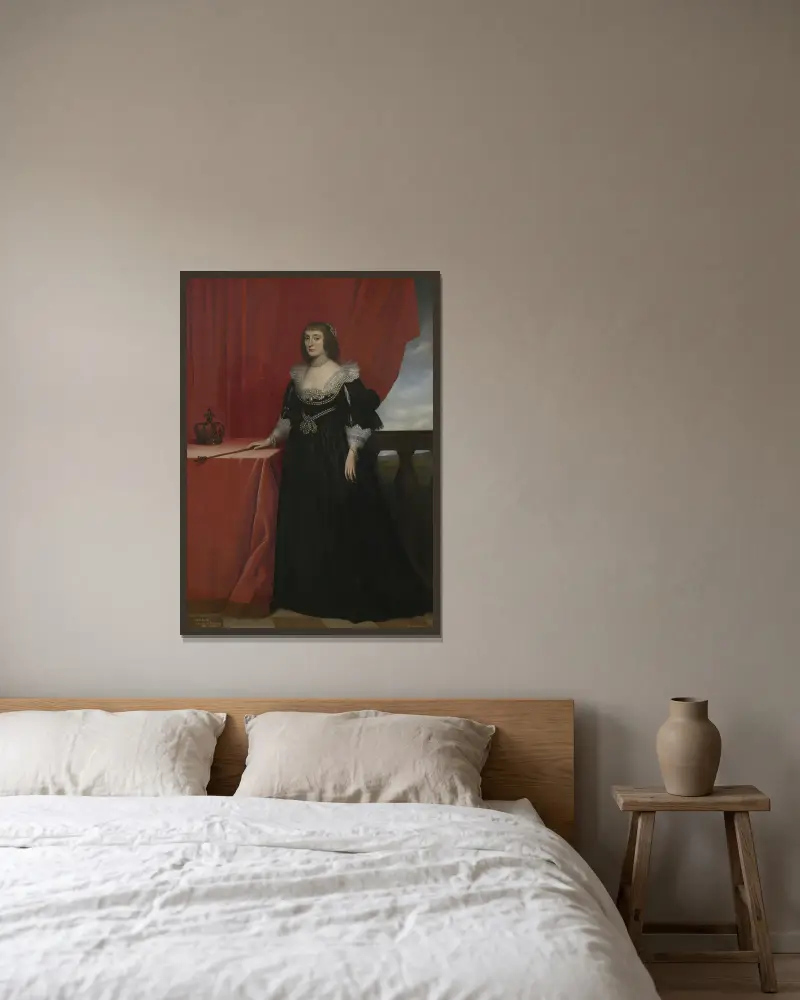 Porträtt av Elizabeth Stuart, drottning av Böhmen av Gerard van Honthorst inramad på en vägg