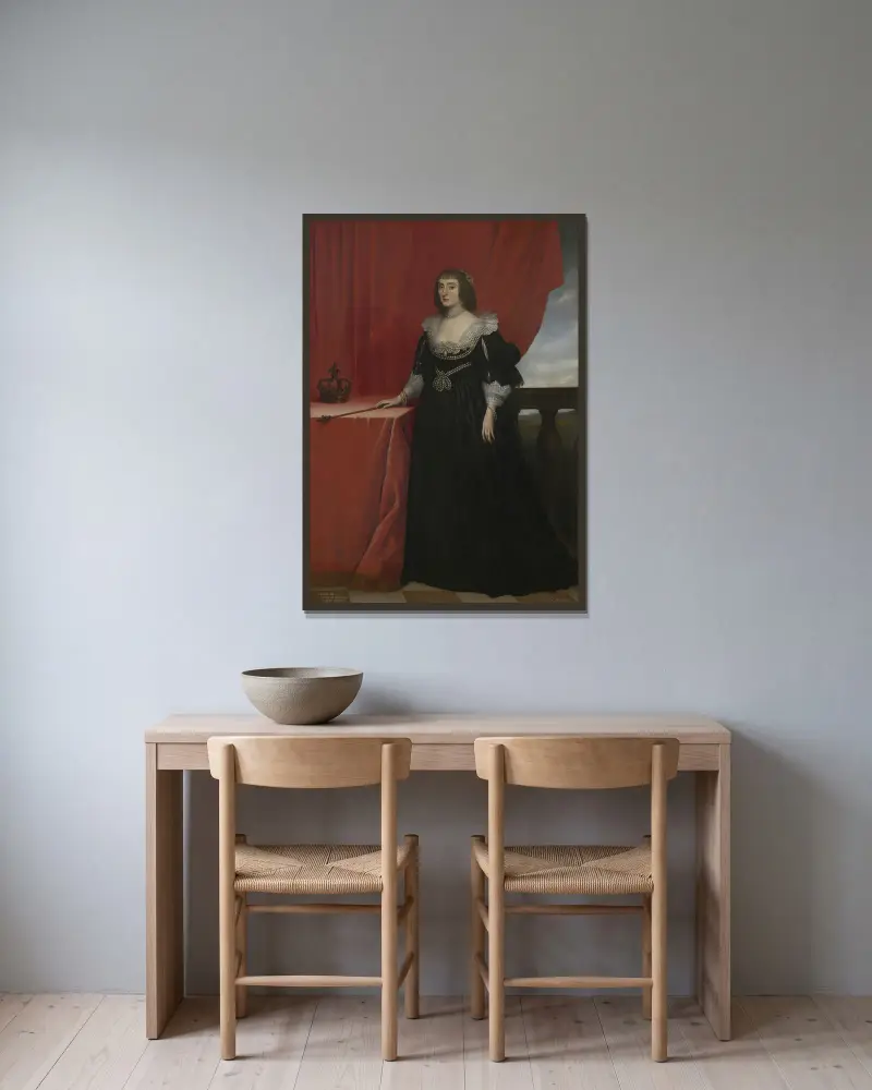 Porträtt av Elizabeth Stuart, drottning av Böhmen av Gerard van Honthorst inramad på en vägg
