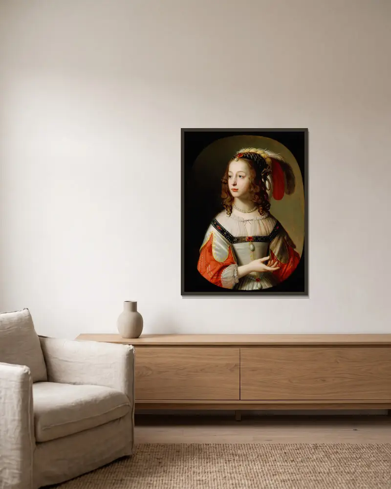Portrait of Sophia, Princess Palatine av Gerard van Honthorst inramad på en vägg