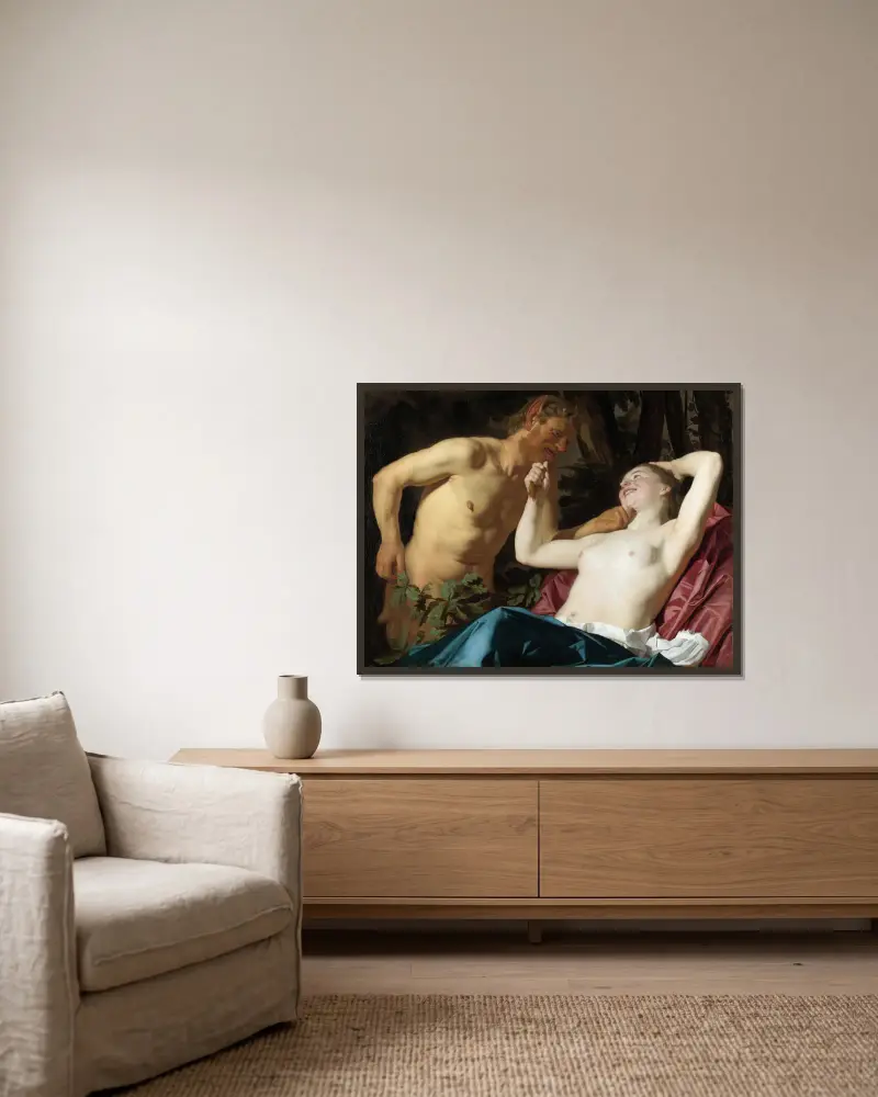 Satyr a nymfa, Gerard van Honthorst v rámu na stěně