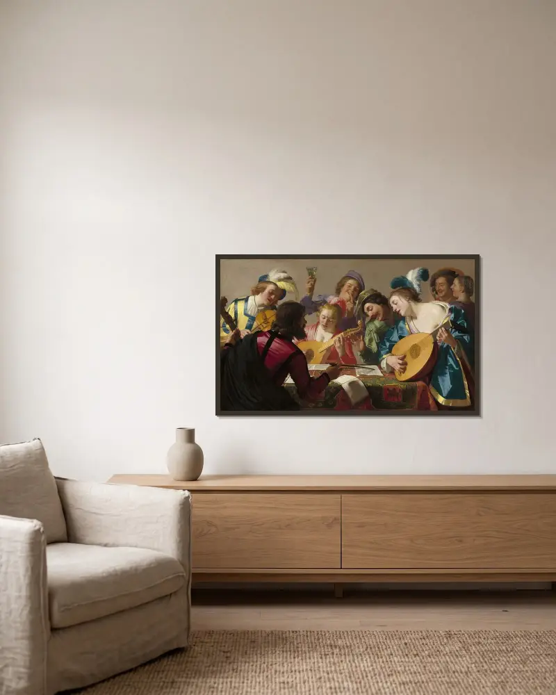 Konserten av Gerard van Honthorst inramad på en vägg