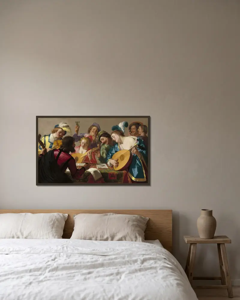 Konserten av Gerard van Honthorst inramad på en vägg