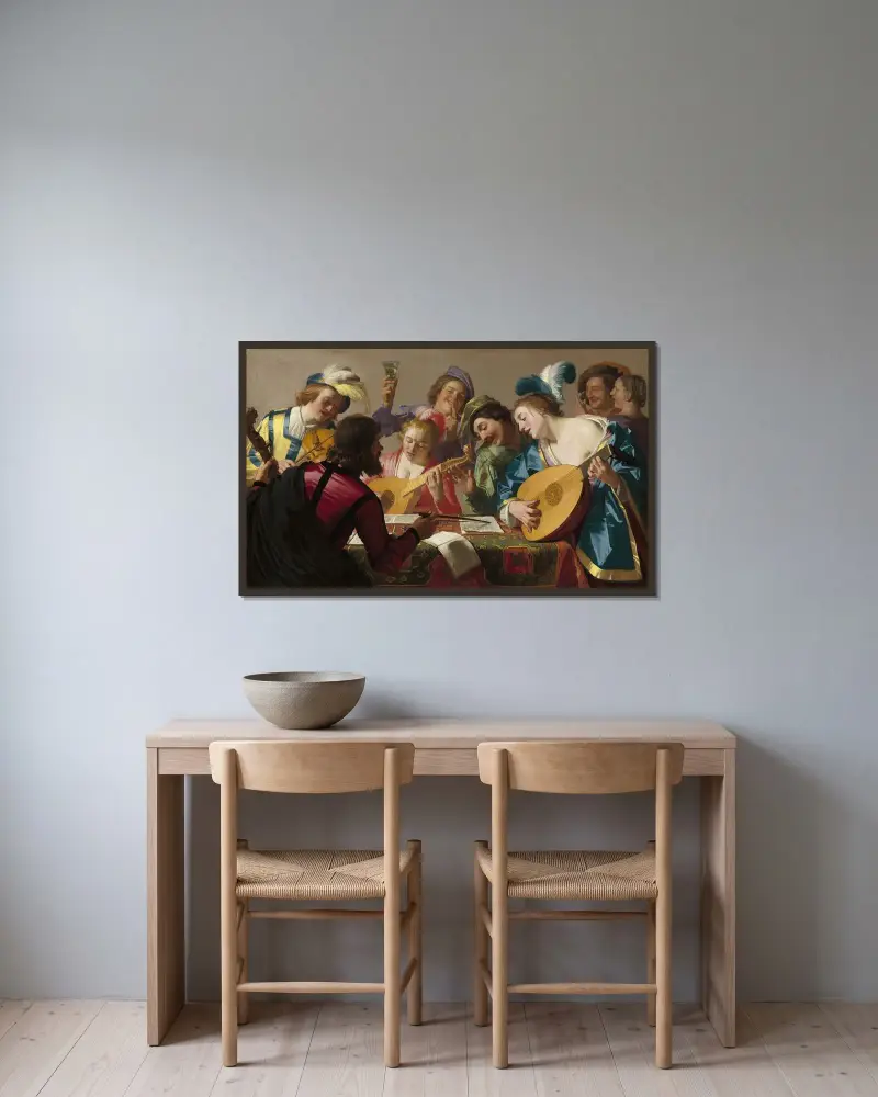Konserten av Gerard van Honthorst inramad på en vägg
