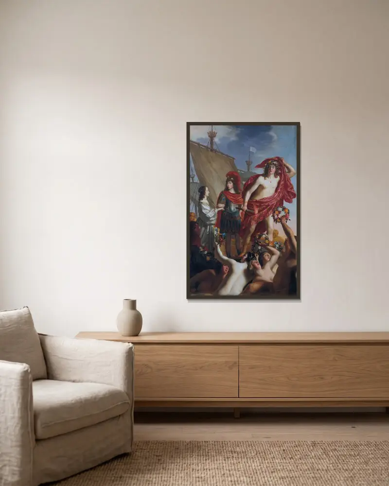 Maria Stuarts landstigning, hälsad av Willem II av Gerard van Honthorst inramad på en vägg
