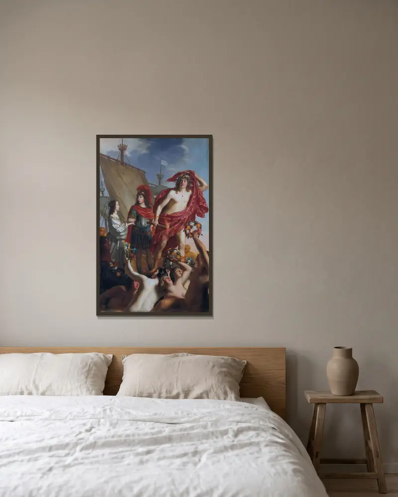 Maria Stuarts landstigning, hälsad av Willem II av Gerard van Honthorst inramad på en vägg