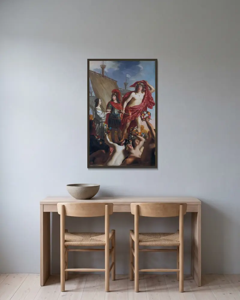 Maria Stuarts landstigning, hälsad av Willem II av Gerard van Honthorst inramad på en vägg