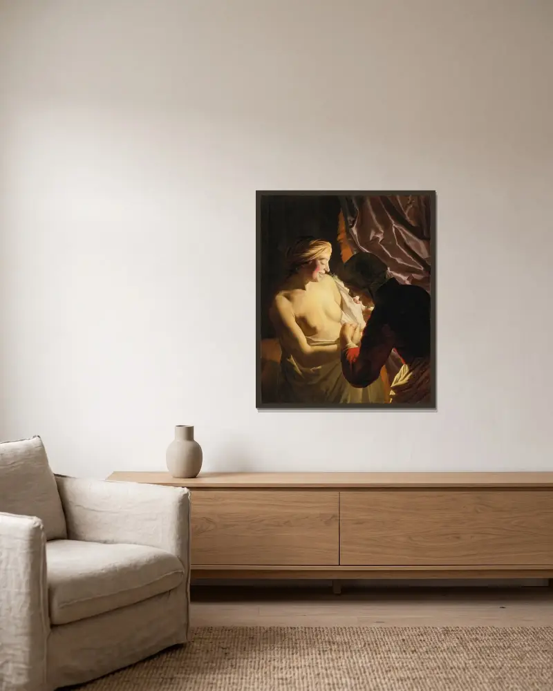 Lopperiet av Gerard van Honthorst inramad på en vägg