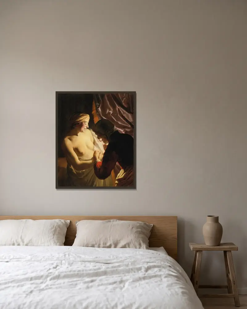 Lopperiet av Gerard van Honthorst inramad på en vägg