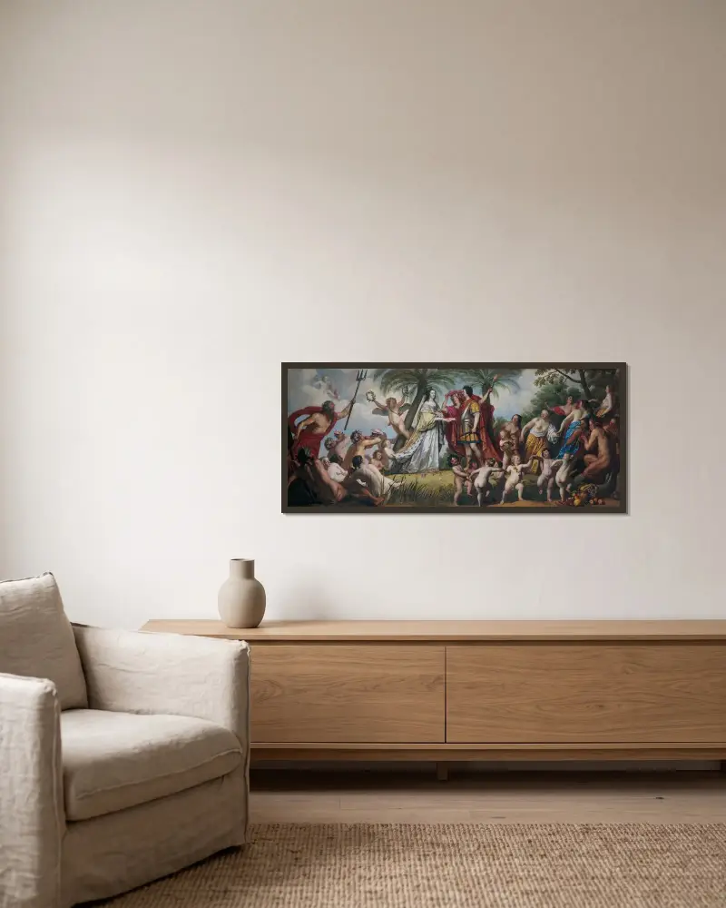 Frederik Hendriks och Amalia van Solms bröllop av Gerard van Honthorst inramad på en vägg