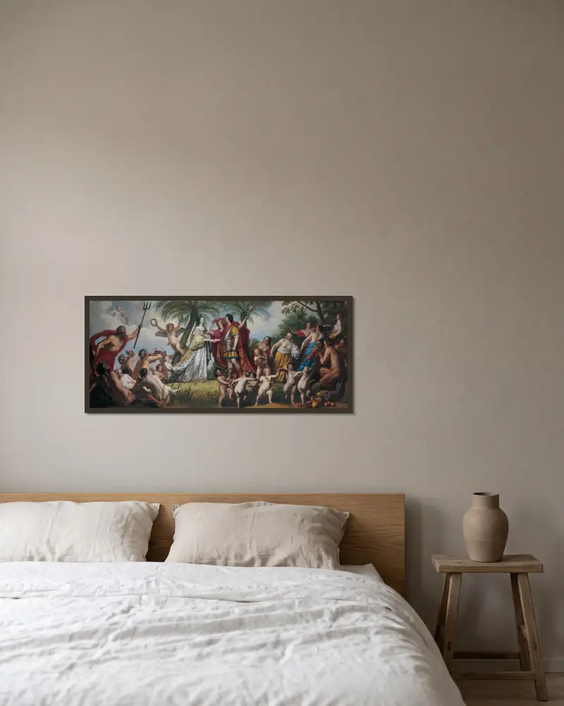 Frederik Hendriks och Amalia van Solms bröllop av Gerard van Honthorst inramad på en vägg