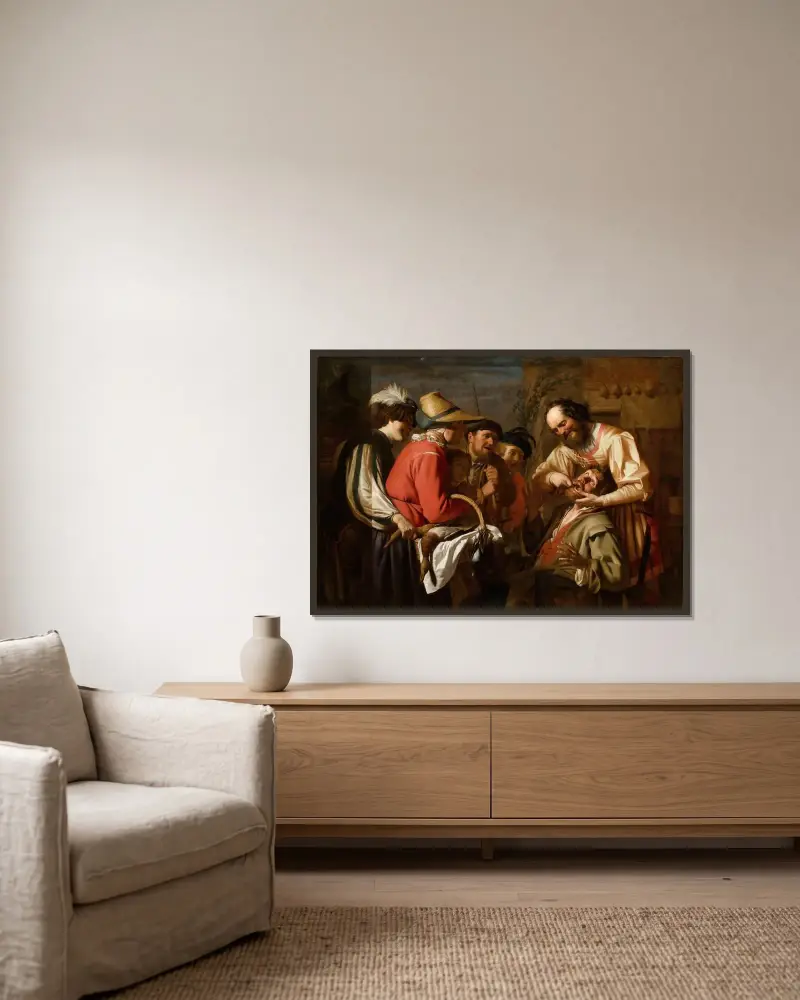 Tandutdragaren av Gerard van Honthorst inramad på en vägg