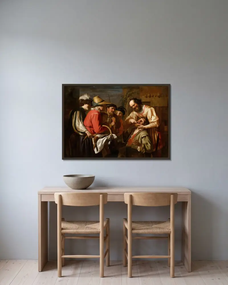 Tandutdragaren av Gerard van Honthorst inramad på en vägg