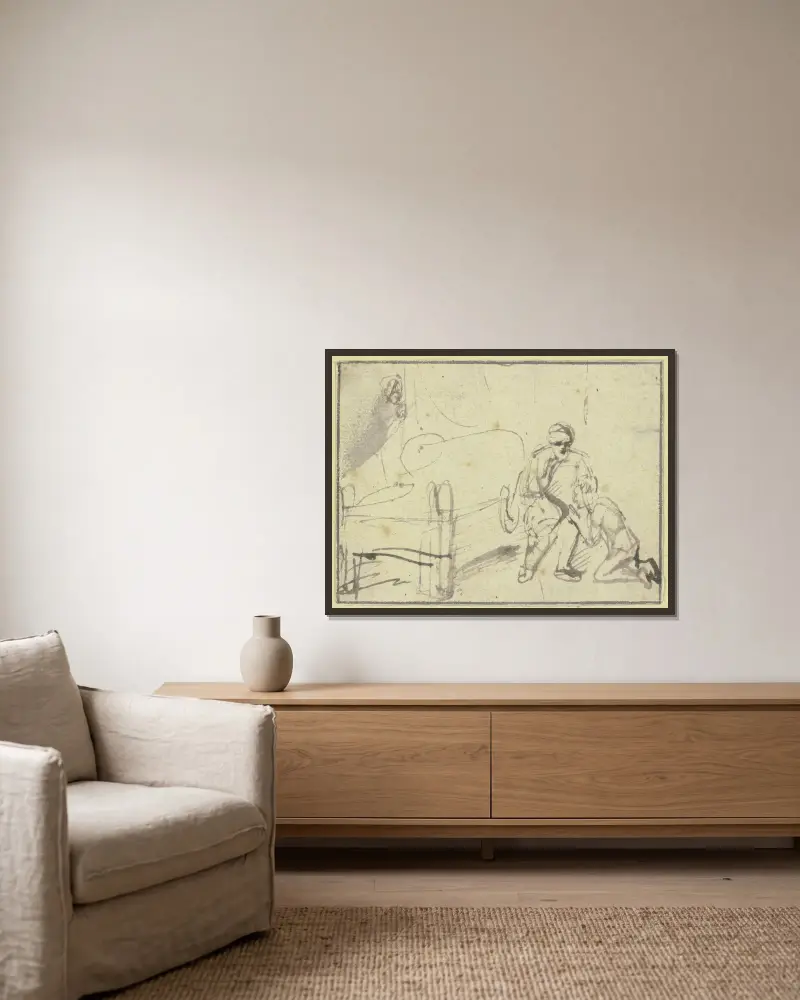 Isaak segnet Jakob von Samuel van Hoogstraten gerahmt an einer Wand