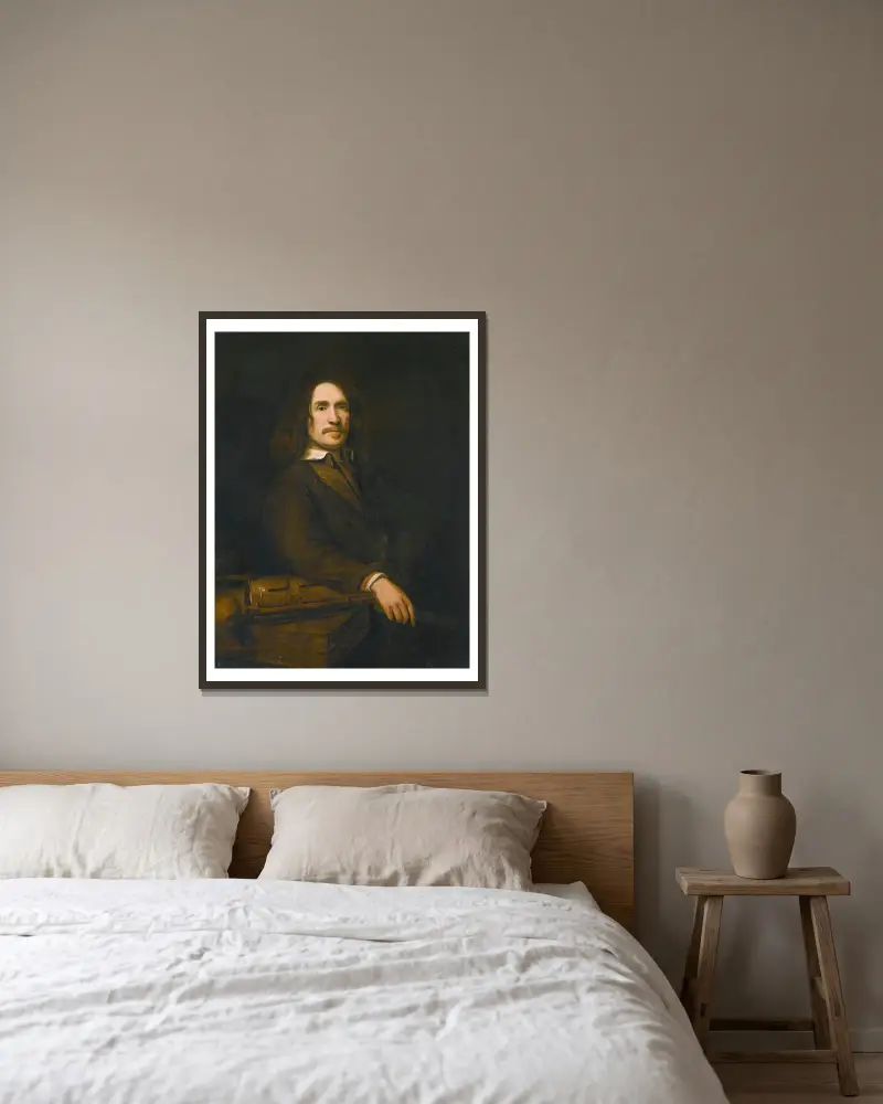 Portrait Of A Gentleman, Possibly Caspar Calthoff (D. 1664) av Samuel van Hoogstraten inramad på en vägg
