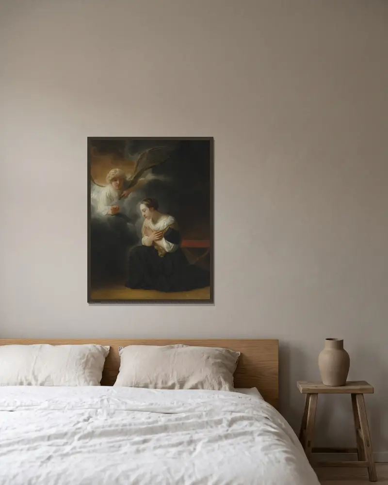 The Annunciation of the Death of the Virgin av Samuel van Hoogstraten inramad på en vägg