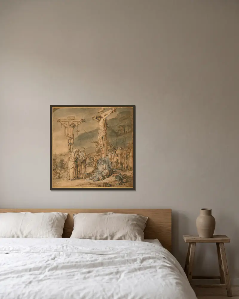 Die Kreuzigung von Samuel van Hoogstraten gerahmt an einer Wand