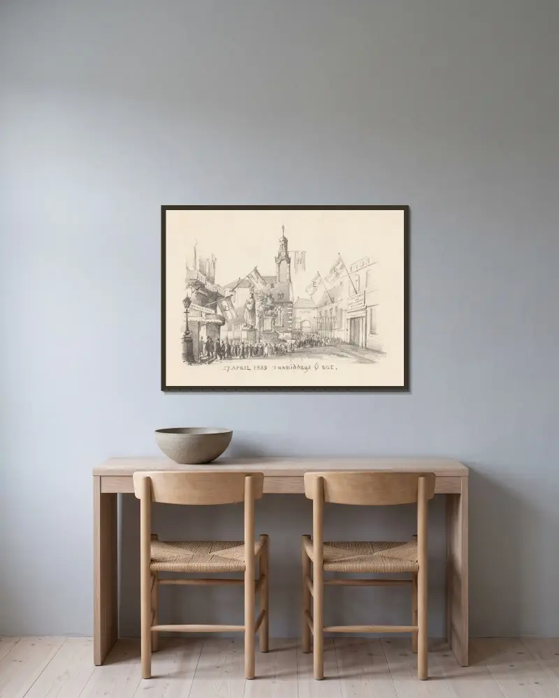 Speisekarte mit Flaggen von Theo van Hoytema gerahmt an einer Wand