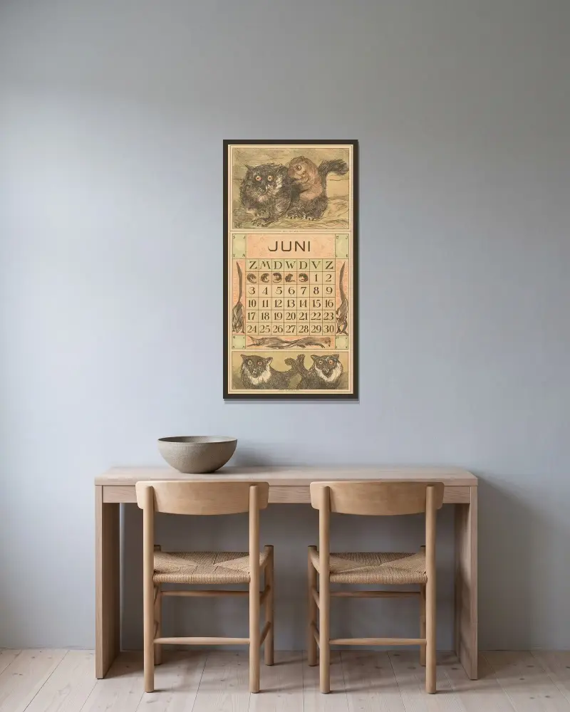 Kalenderblatt Juni mit Makis von Theo van Hoytema gerahmt an einer Wand