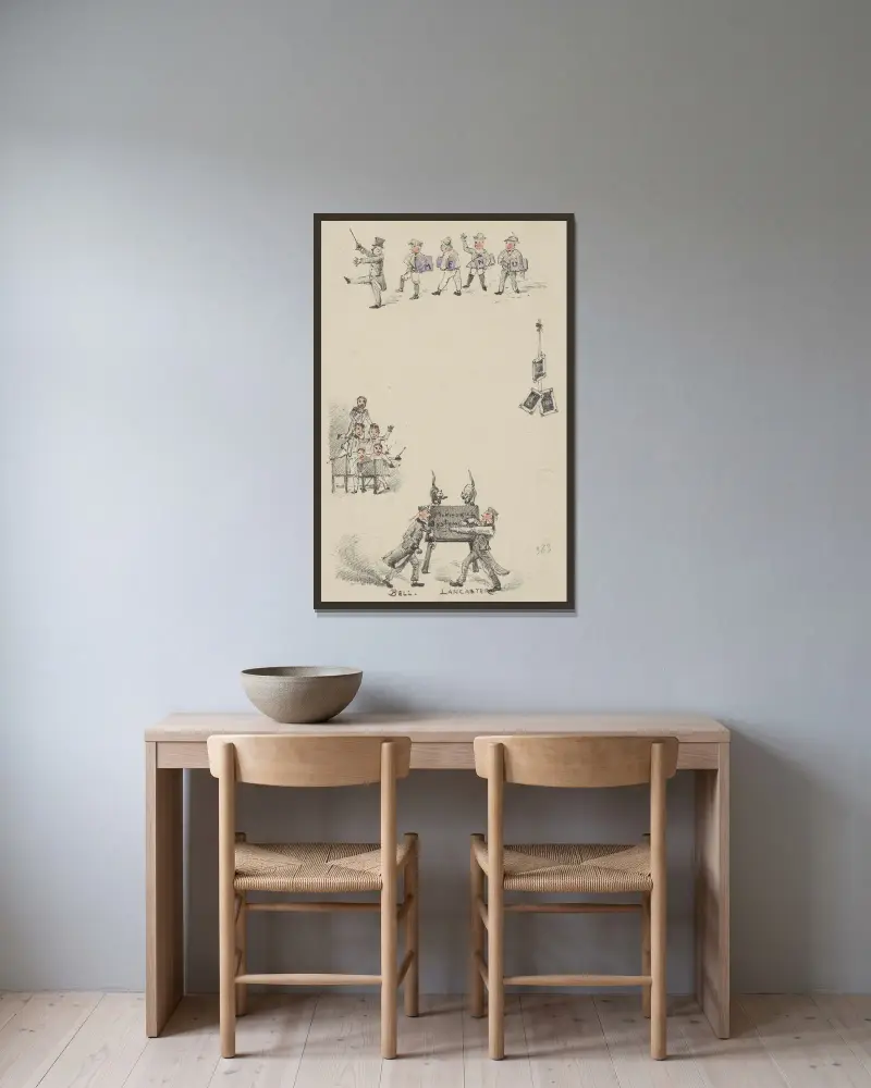 Speisekarte mit Lehrern und Schülern von Theo van Hoytema gerahmt an einer Wand