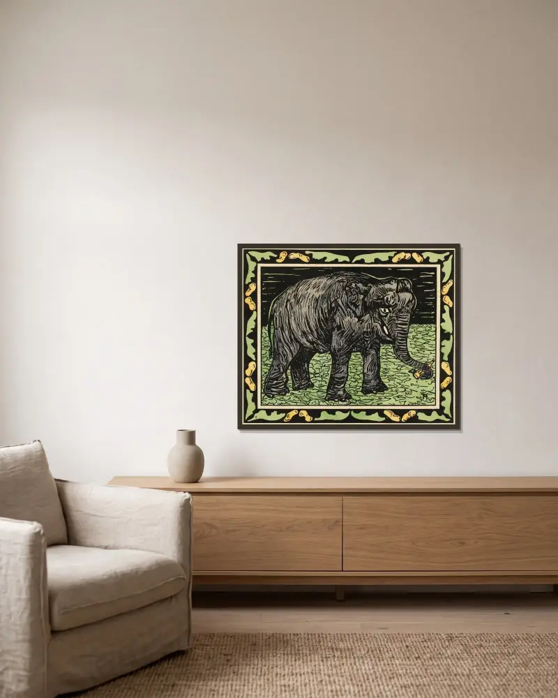 Elefant mit Flasche, 1878 – Nr. 2 von Theo van Hoytema gerahmt an einer Wand