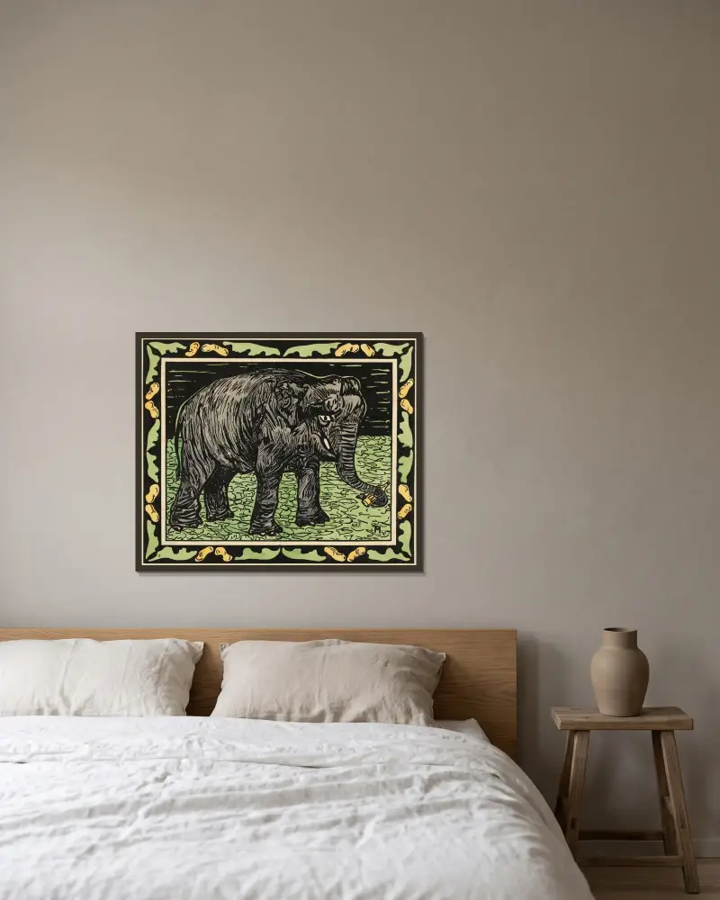 Elefant mit Flasche, 1878 – Nr. 2 von Theo van Hoytema gerahmt an einer Wand