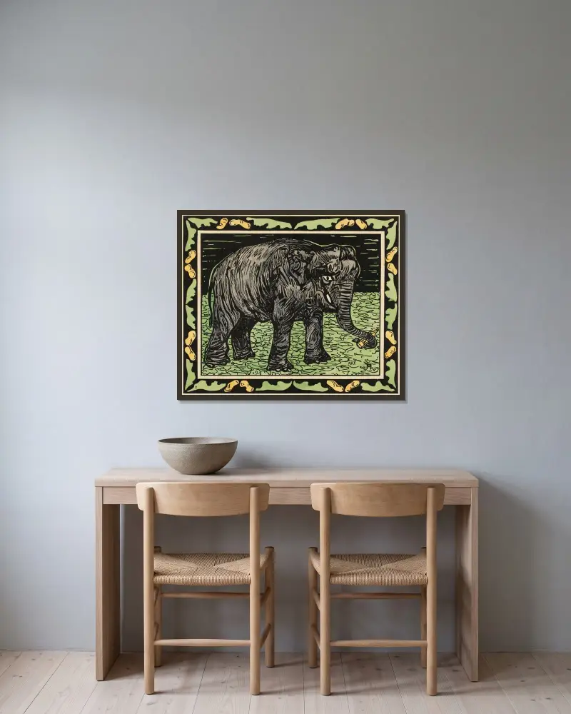 Elefant mit Flasche, 1878 – Nr. 2 von Theo van Hoytema gerahmt an einer Wand