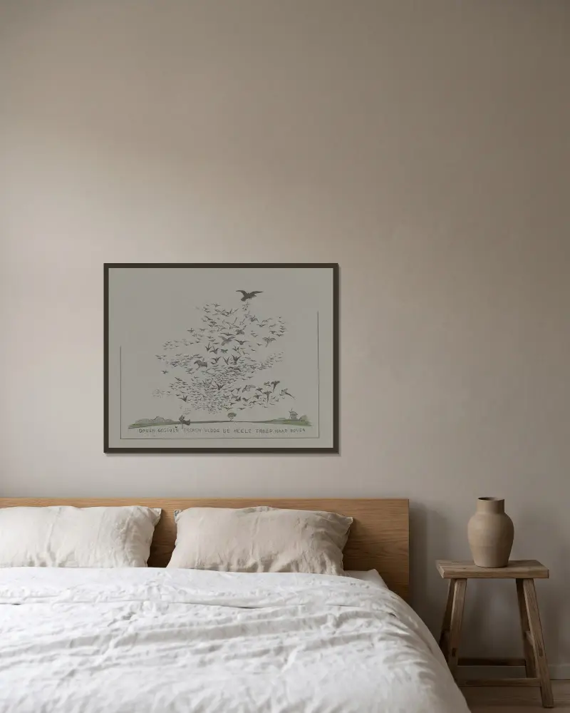 Bei einem gegebenen Zeichen flog der ganze Schwarm nach oben von Theo van Hoytema gerahmt an einer Wand