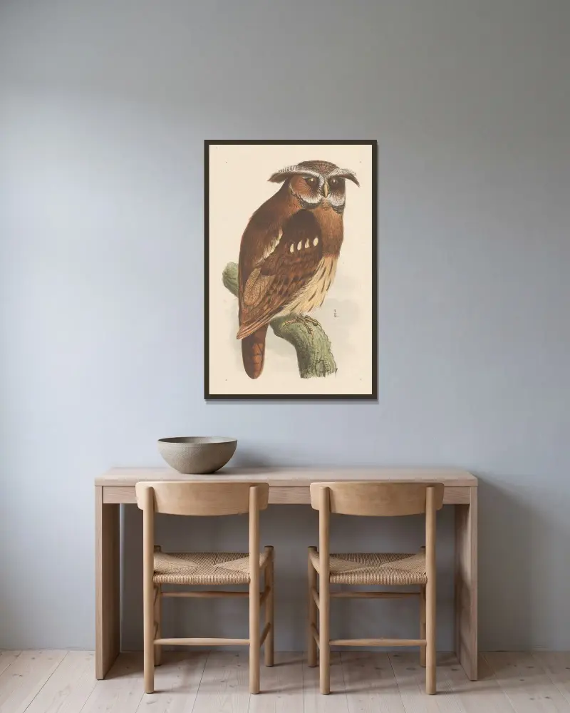 Eule auf einem Zweig (bubo lettii) von Theo van Hoytema gerahmt an einer Wand