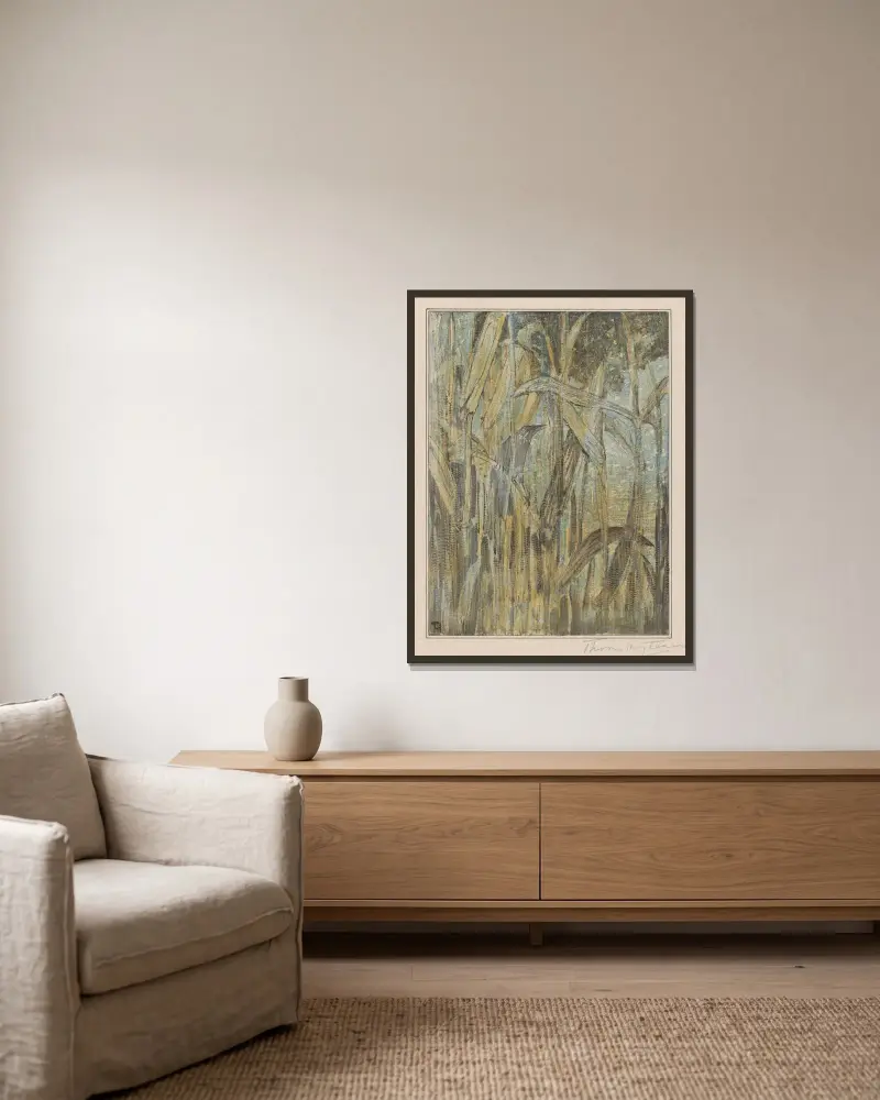 Vogel im Schilf von Theo van Hoytema gerahmt an einer Wand