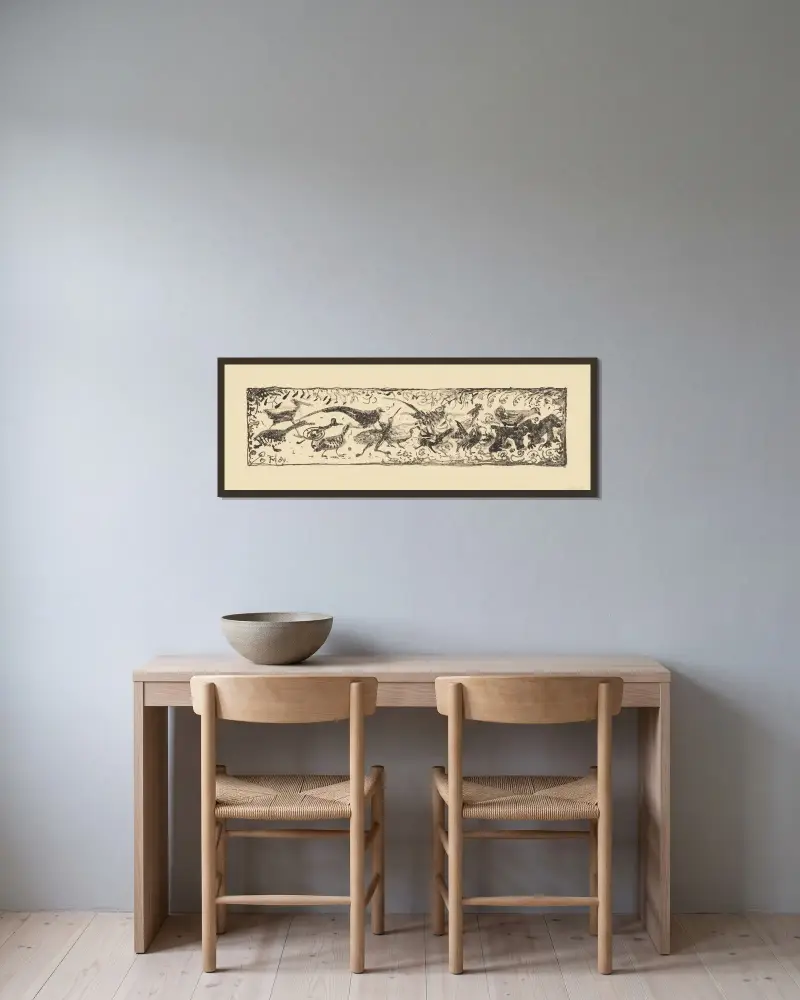 Vögel und Affen von Theo van Hoytema gerahmt an einer Wand