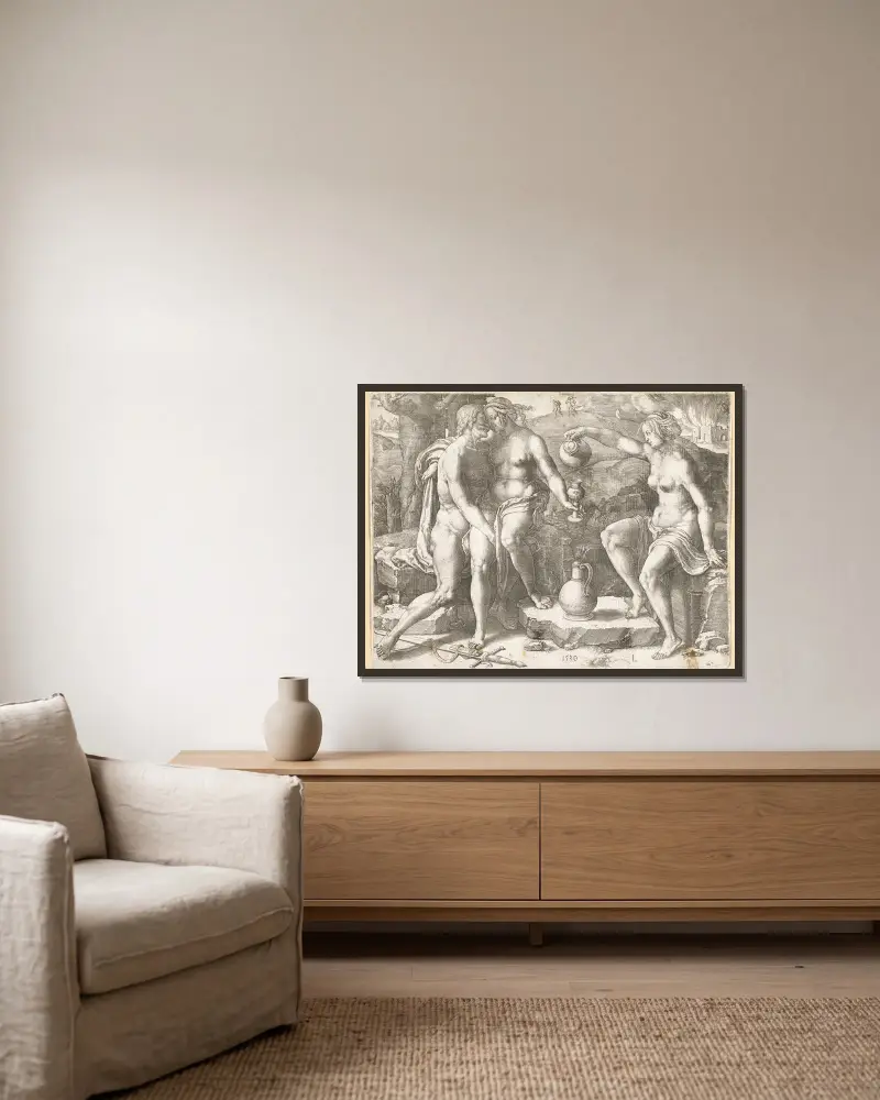 Lot und seine Töchter, 1530 – Nr. 1 von Lucas Van Leyden gerahmt an einer Wand